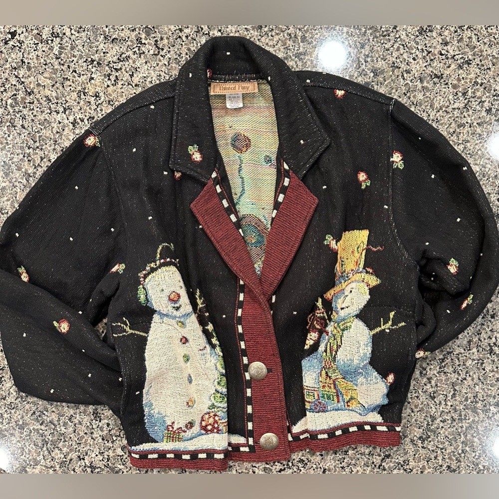 ✨VTG✨ Painted Pony Sweater Christmas Santa
Snowman Tapestry Jacket Med 🎅🏼☃️🎄 - Picture 1 of 15